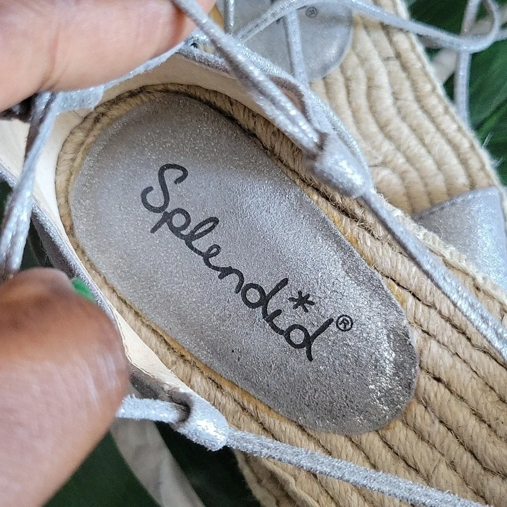 SPLENDID women's silver fernanda espadrille lace up sandals size 8.5